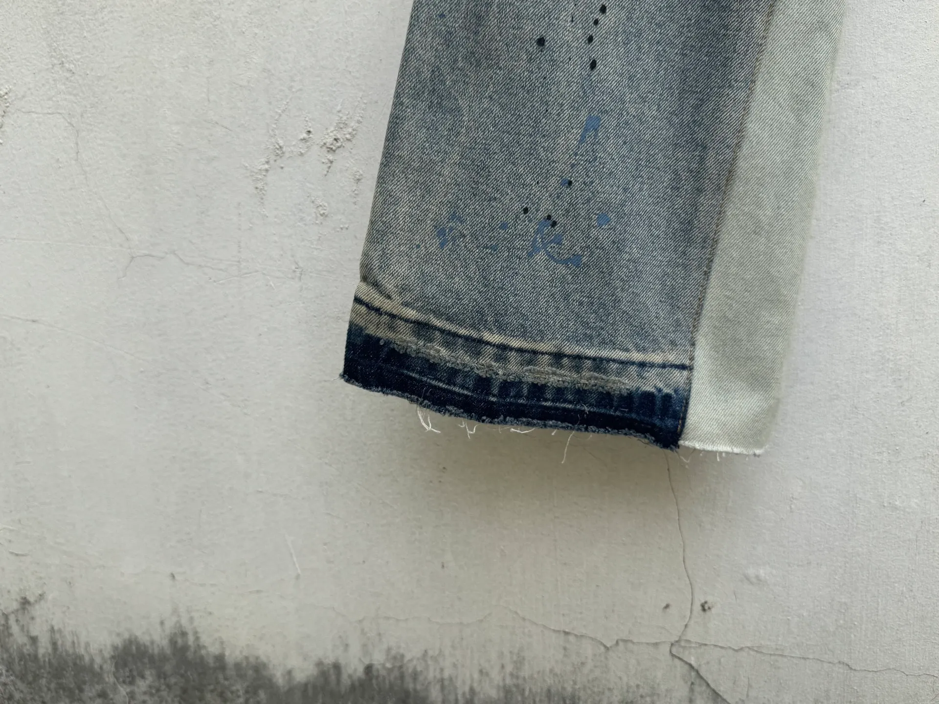 P300💰GA02 Top heavy industry GALLERY DEPT. Spliced ​​ink splash paint hand-stitched holes washed retro jeans men and women high street splash ink pants micro-flared casual trousers trendy couple same style Size: 28 30 32 34 36 (corresponds to S M L XL XXL)